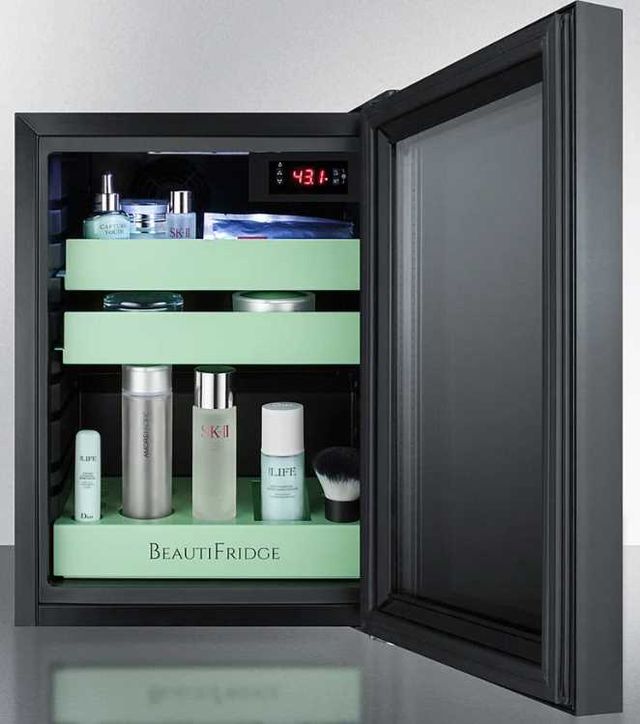 Summit® Beautifridge 14" 0.9 Cu. Ft. Black Commercial Cosmetics Refrigerator with Green Lights-3
