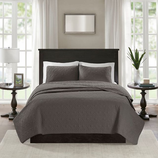 Olliix by Madison Park Dark Grey King/California King Quebec Reversible Coverlet Set-1