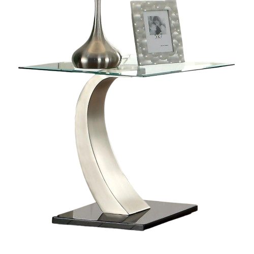 Furniture of America® Roxo Tempered Glass End Table with Satin Plated Base-0