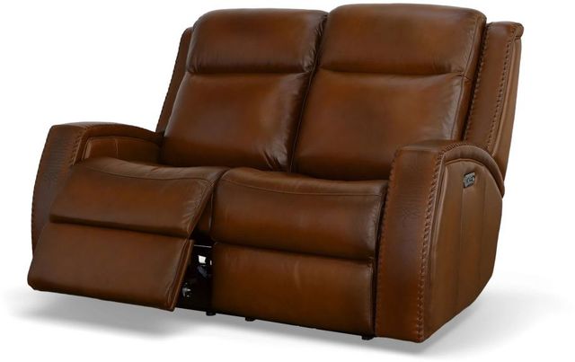 Flexsteel® Mustang Brown Power Reclining Loveseat with Power Headrests-2