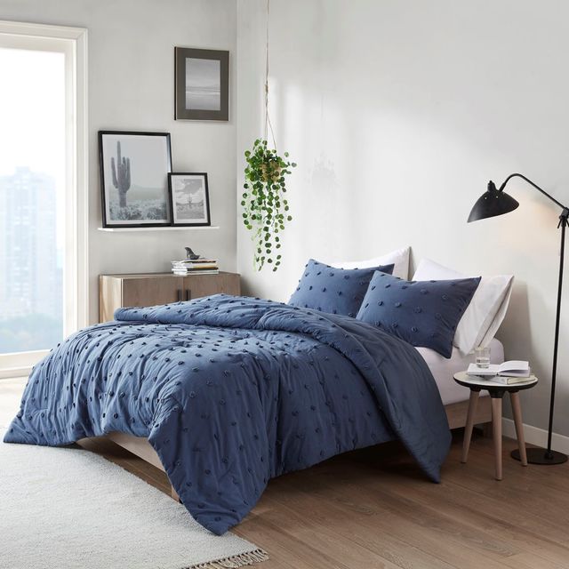 Olliix by Urban Habitat Alaina 3 Piece Cotton Indigo Blue Full/Queen Comforter Mini Set-1