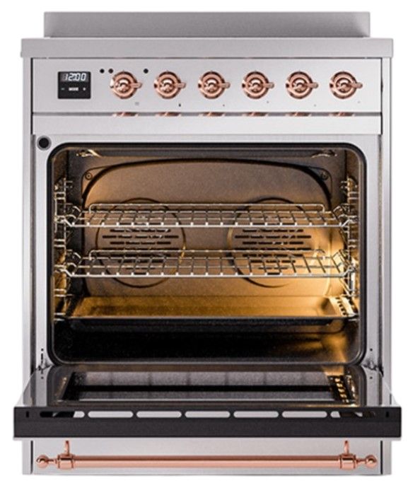 Ilve® Nostalgie II Noblesse 30'' Stainless Steel Pro Style Induction Range with Copper Trim-1