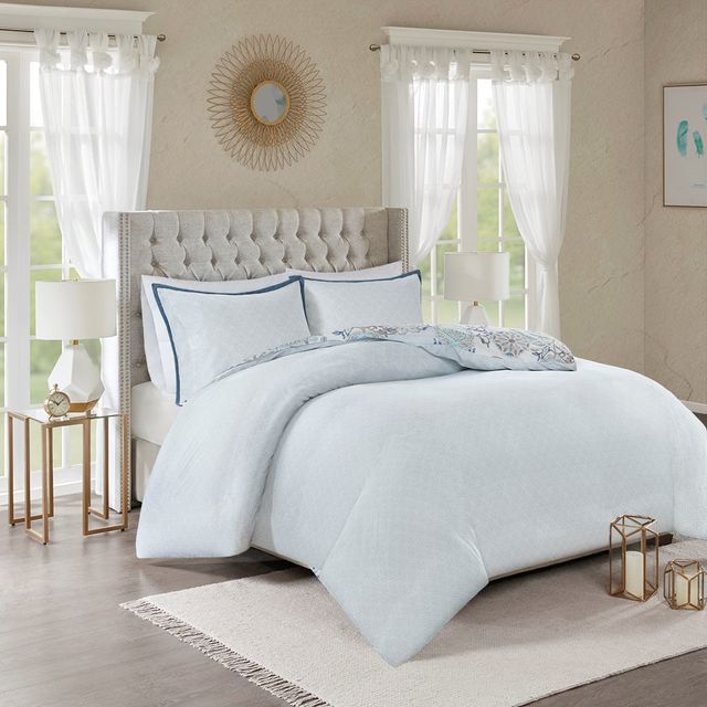 Olliix by Madison Park 3 Piece Blue King/California King Isla Cotton Printed Reversible Duvet Cover Set-1