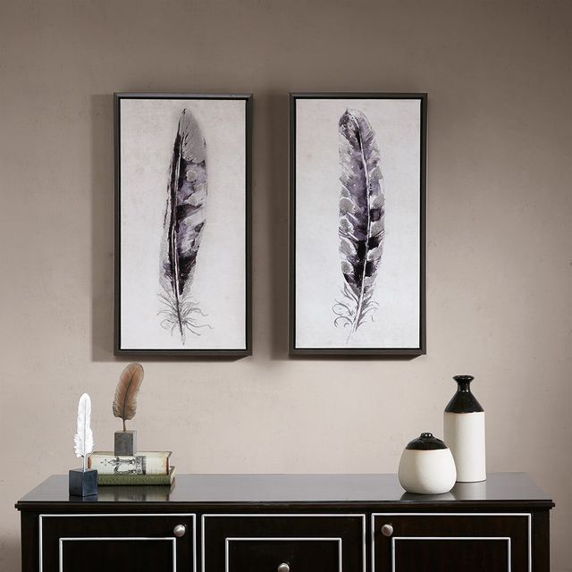 Olliix by Madison Park Flight Feathers 2 Piece Grey Framed Gel Coated Canvas Set-3