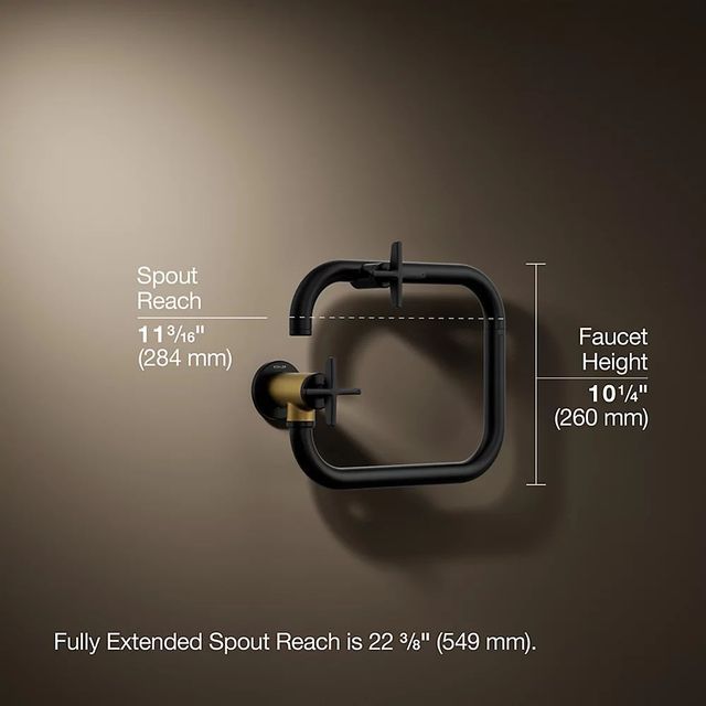 KOHLER® Billet® Matte Black with Brushed Moderne Brass Wall-Mount Pot Filler with Cross Handle-2