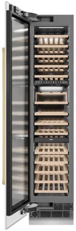 ZLINE Autograph Edition 18" 9.0 Cu. Ft. Triple Zone 68 Bottle Left Hinge Column Wine Cooler in White Matte with Polished Gold Accents-1