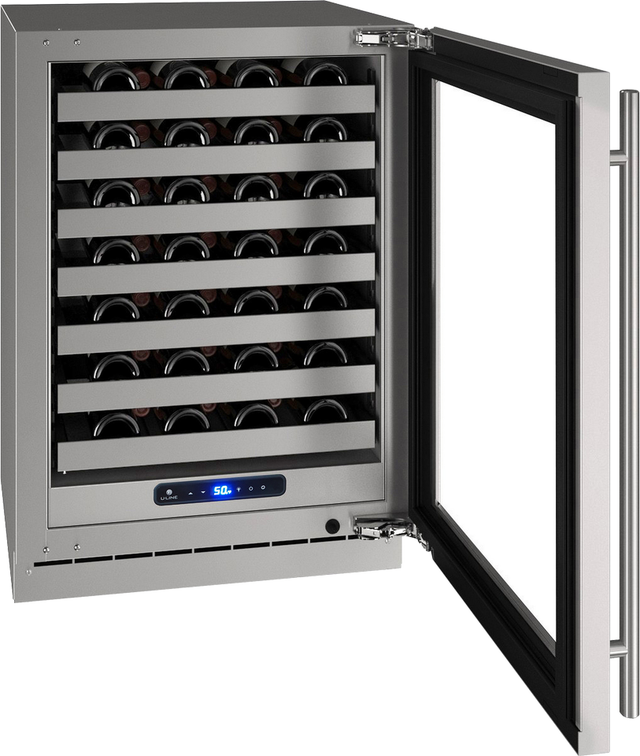 U-Line 5 Class Collection 24” 5.2 Cu. Ft. Stainless Steel Wine Cooler with Left Hinge Glass Door-0