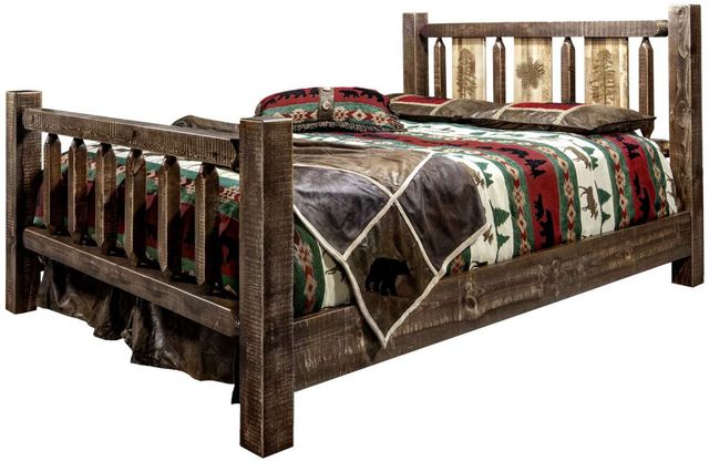 Montana Woodworks® Homestead Stain & Clear Lacquer Twin Bed with Laser Engraved Pine Tree Design-3