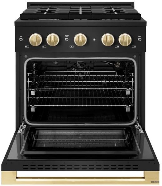 ZLINE Marino 30" Black Stainless Steel Pro Style Gas Range with 4-Burner and Polished Gold Accents-1
