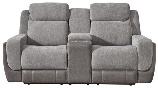 Corinthian Furniture Jenner Afton Gray Power Reclining Loveseat with Power Headrest and Console-0