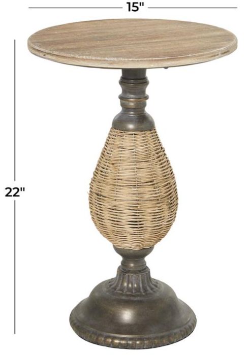Deco Marche Brown Round End Table with Black Base-1