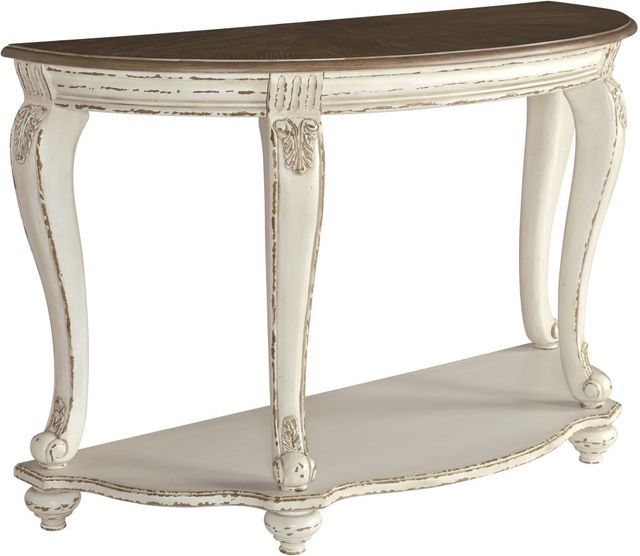 Signature Design by Ashley® Realyn Distressed Wood Sofa Table with Chipped White Base-0