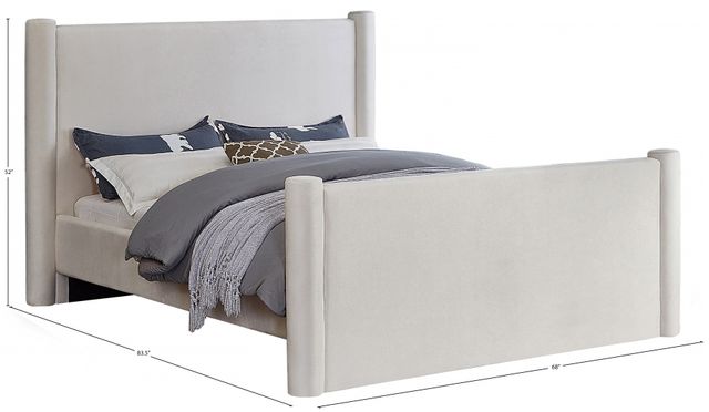Meridian Furniture Elias Cream Velvet Full Upholstered Panel Bed-3
