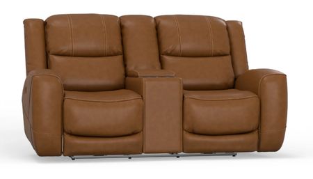 Toffee Power Console Leather Loveseat