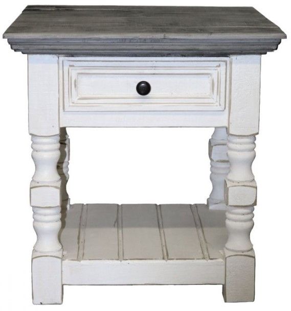 Million Dollar Rustic Cottage Off-White End Table with Brown Top -0