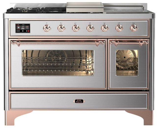 Ilve® Majestic III 48" Stainless Steel Pro Style Dual Fuel Liquid Propane Range with Triple Glass Door and Copper Trim-0