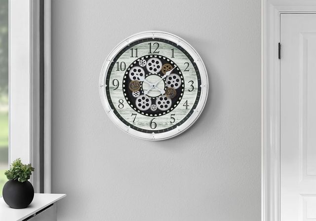 Monarch Specialties Inc. Antique White 20" Round Wall Clock with Standard Numbers on White Gear Mech-2