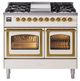 Ilve® Nostalgie II Noblesse 40'' Antique White Pro Style Dual Fuel Range with Brass Trim-0