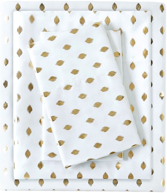 Olliix by Intelligent Design White/Gold Twin XL Metallic Dot Printed Sheet Set-0