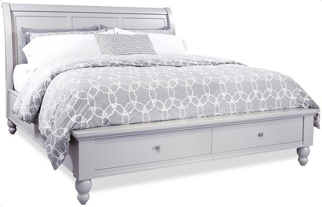 aspenhome® Cambridge Light Gray Paint Queen Sleigh Storage Bed-0
