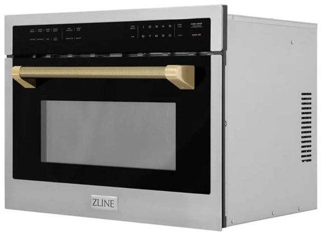 ZLINE Autograph Edition 24" 1.6 Cu. Ft. Stainless Steel Built-in Convection Microwave Oven with Champagne Bronze Helix Handle-2