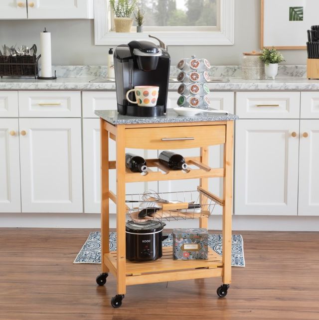 Linon Zoey Natural Kitchen Island with Granite Top-1