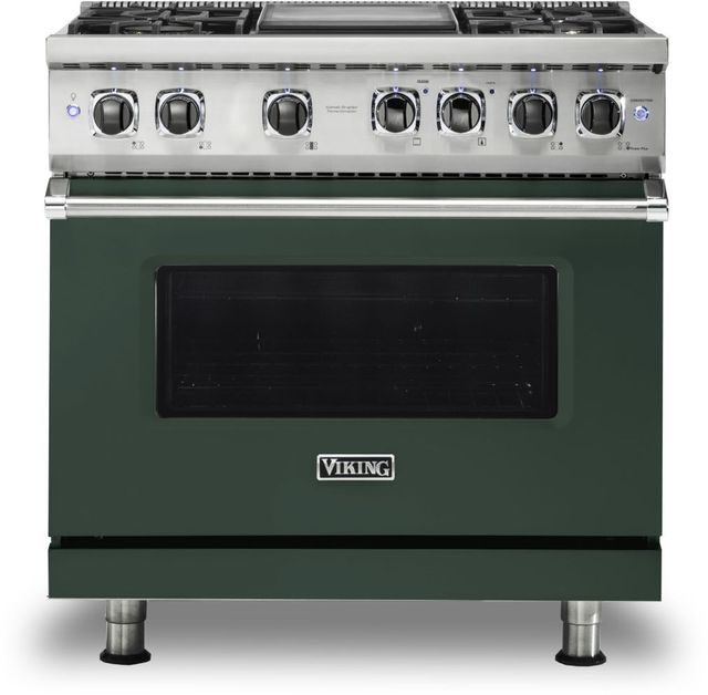 Viking® 5 Series 36" Blackforest Green Pro Style Dual Fuel Natural Gas Range with 12" Griddle-0