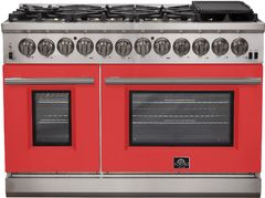 FORNO® Capriasca 48" Stainless Steel Pro Style Dual Fuel Range with Red Door
