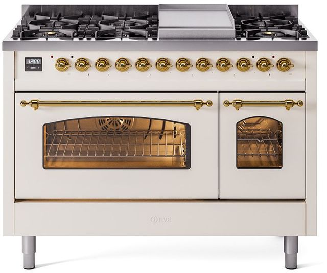 Ilve® Nostalgie II Series 48" Antique White Pro Style Dual Fuel Range-1