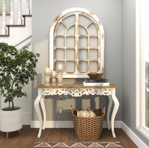 Deco Marche Brown Console Table with Carved White Base-3