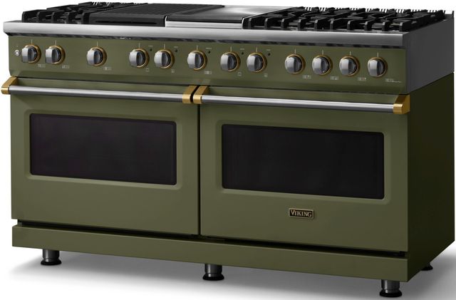 Viking® 5 Series 60" Martini Pro Style Dual Fuel (NG) Range with Brushed Brass Trim-2