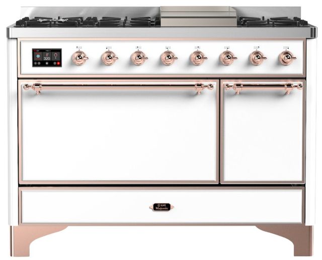 Ilve® Majestic III 48" White Pro Style Dual Fuel Natural Gas Range with Solid Door and Copper Trim-0