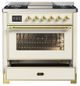 Ilve® Majestic III 36" Antique White Pro Style Dual Fuel Liquid Propane Range with Triple Glass Door and Brass Trim-3