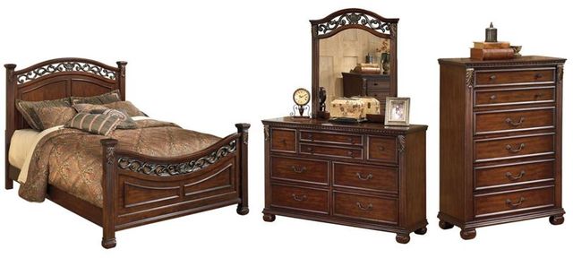 Signature Design by Ashley® Leahlyn 4-Piece Warm Brown California King Panel Bed Set-0