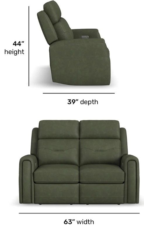 Flexsteel® Felix Forest Green Leather Power Reclining Loveseat with Power Headrest and Lumbar-2