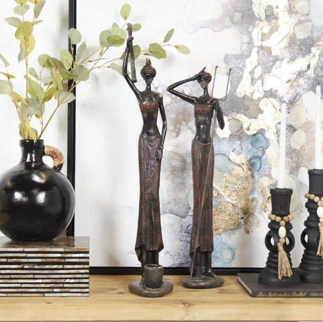 Deco Marche 2-Piece Red People Tall African Women Sculpture Set-2