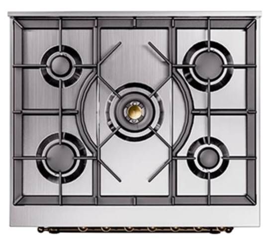 Ilve® Nostalgie II Noblesse 30'' Burgundy Pro Style Dual Fuel Range with Burnished Trim-2