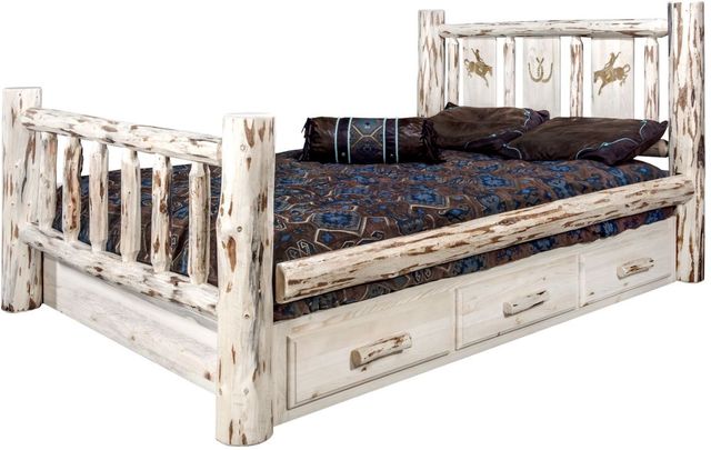Montana Woodworks® Montana Collection Ready to Finish Full  Storage Bed with Laser Engraved Bronc Design-2