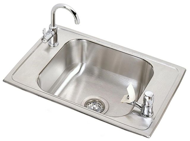 Elkay Celebrity® Brushed Satin Stainless Steel 25" x 17" x 7" 2-Hole Single Bowl Drop-in Classroom Sink and 8.63" Faucet/Bubbler Kit-0