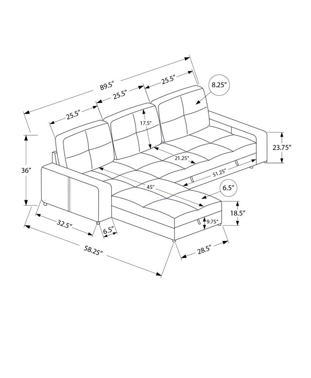Monarch Specialties Inc. Lumos-13 Dark Grey Sleeper Sofa Storage Lounger and Reversible Chaise-4