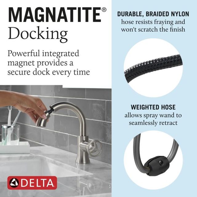 Delta Trinsic® Stainless Single Handle Wheel Pull-Down Bathroom Faucet with Drain-4