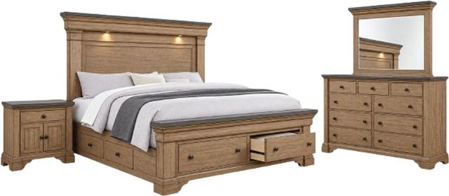 New Classic® Home Furnishings Augusta 4-Piece Rustic Brown Eastern King Storage Panel Bedroom Set -0