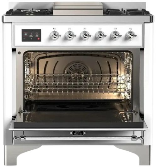 Ilve® Majestic III 36" Custom Pro Style Dual Fuel Natural Gas Range with 6 Black Brass Burners and Chrome Trim-1
