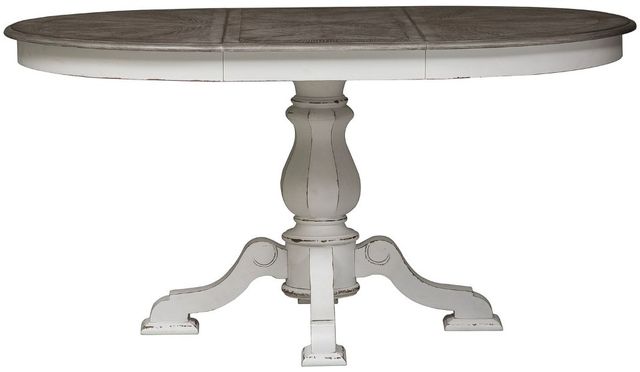 Liberty Furniture Magnolia Manor Weathered Bark Pedestal Dining Table with Antique White Base-0