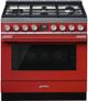 CLEARANCE Smeg Portofino 36" Red Freestanding Dual Fuel Range-0