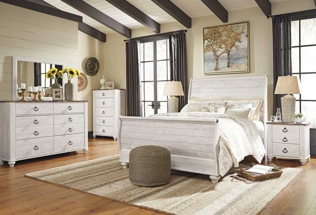 Signature Design by Ashley® Willowton 2-Piece Whitewash Queen Sleigh Bed Set-3
