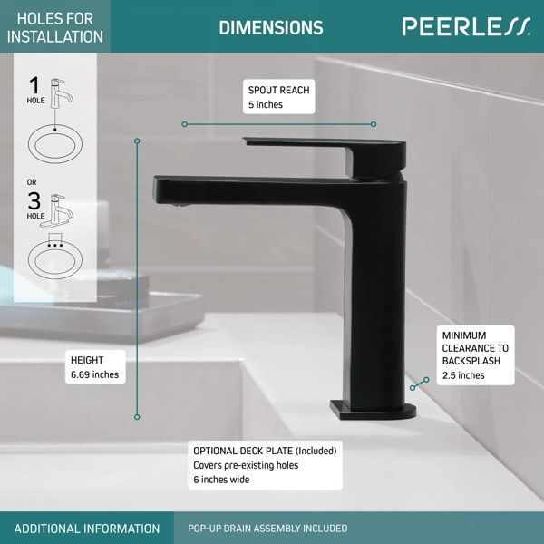 Peerless Xander® Matte Black Single Handle Lavatory Faucet-3