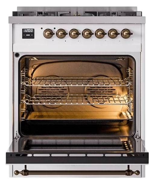 Ilve® Nostalgie II Noblesse 30" White Pro Style Dual Fuel Range with Burnished Trim-2
