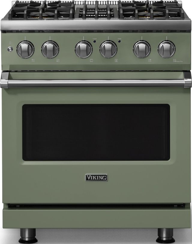 Viking® 5 Series 30" Eucalyptus Pro Style Dual Fuel (NG) Range with Polished Chrome Trim-0