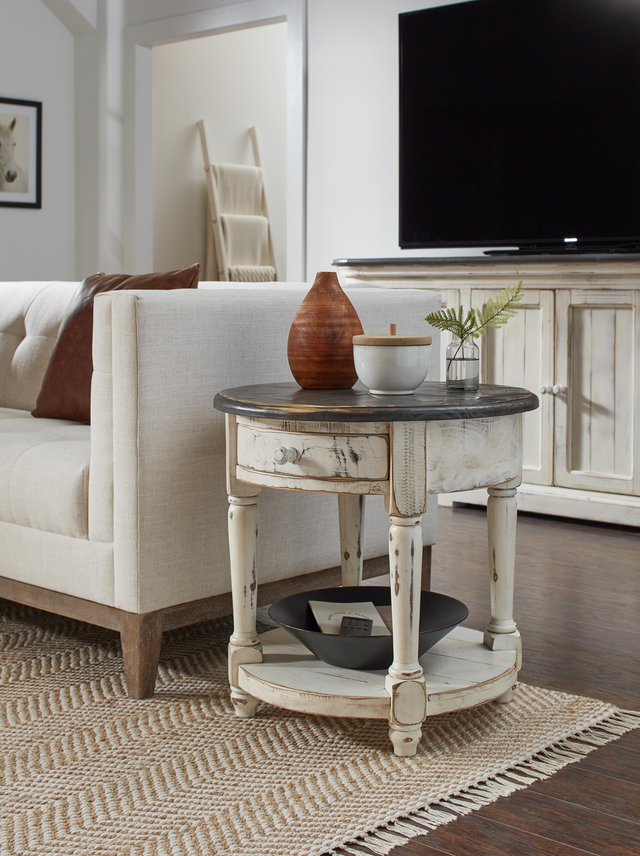 aspenhome® Hinsdale Greywood Round End Table with Cottonwood Base-3